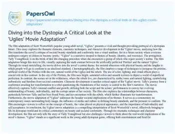 Essay on Diving into the Dystopia: a Critical Look at the ‘Uglies’ Movie Adaptation”