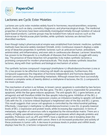 Essay on Lactones are Cyclic Ester Moieties