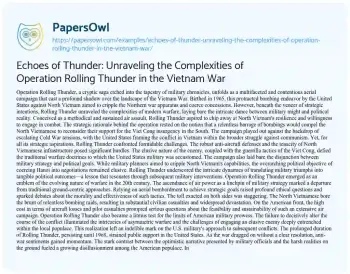 Essay on Echoes of Thunder: Unraveling the Complexities of Operation Rolling Thunder in the Vietnam War