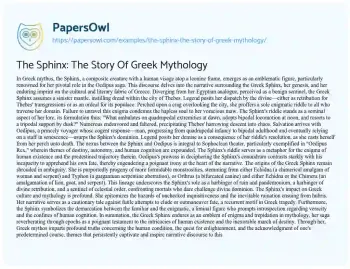 Essay on The Sphinx: the Story of Greek Mythology