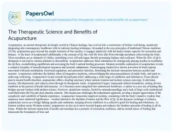 Essay on The Therapeutic Science and Benefits of Acupuncture