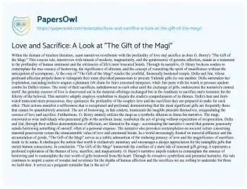 Essay on Love and Sacrifice: a Look at “The Gift of the Magi”