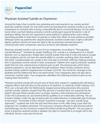 Essay on Physician Assisted Suicide an Oxymoron