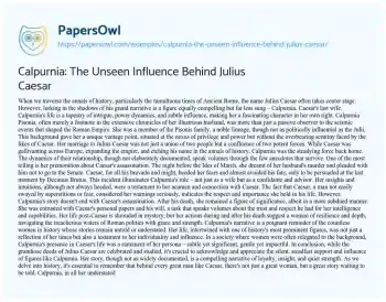 Essay on Calpurnia: the Unseen Influence Behind Julius Caesar