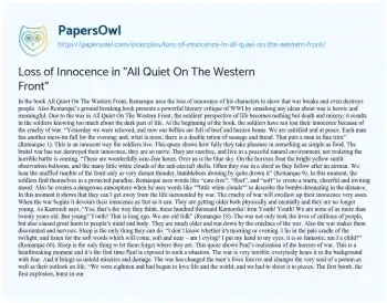 Essay on Loss of Innocence in “All Quiet on the Western Front”