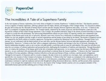 Essay on The Incredibles: a Tale of a Superhero Family