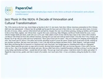 Essay on Jazz Music in the 1920s: a Decade of Innovation and Cultural Transformation