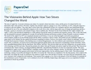 Essay on The Visionaries Behind Apple: how Two Steves Changed the World