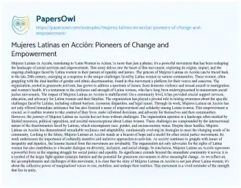 Essay on Mujeres Latinas En Acción: Pioneers of Change and Empowerment