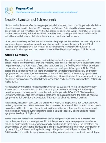 Essay on Negative Symptoms of Schizophrenia