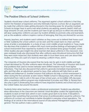 Essay on The Positive Effects of School Uniforms