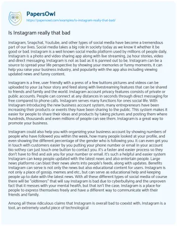 Essay on Is Instagram Really that Bad