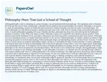 Essay on Philosophy: more than Just a School of Thought