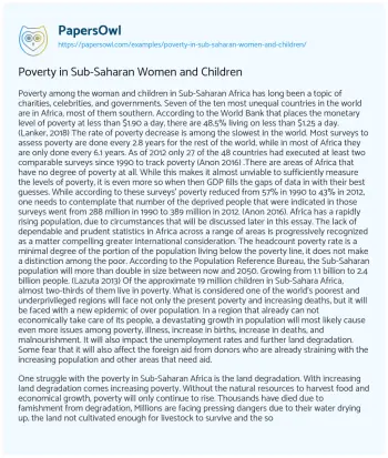 Essay on Poverty in Sub-Saharan Women and Children