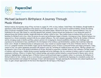 Essay on Michael Jackson’s Birthplace: a Journey through Music History