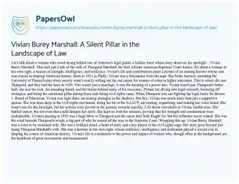 Essay on Vivian Burey Marshall: a Silent Pillar in the Landscape of Law