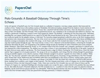 Essay on Polo Grounds: a Baseball Odyssey through Time’s Echoes