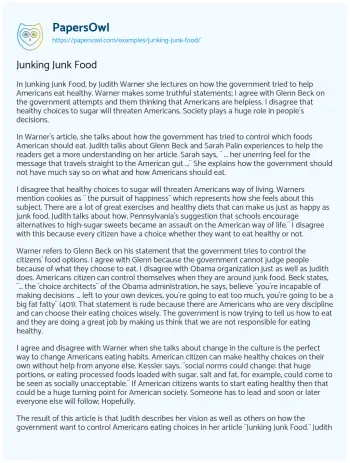 Essay on Junking Junk Food