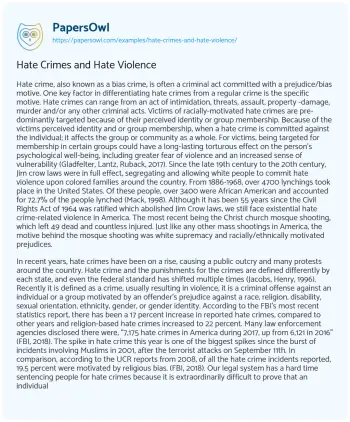 Essay on Hate Crimes and Hate Violence