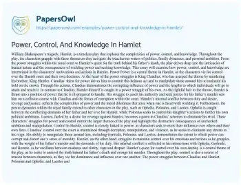 Essay on Power, Control, and Knowledge in Hamlet