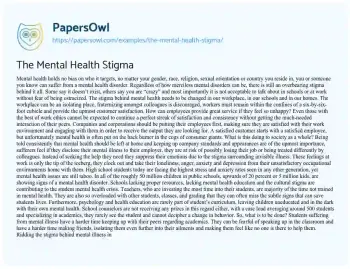 Essay on The Mental Health Stigma