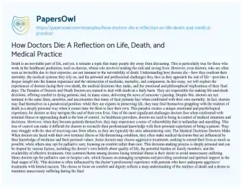 Essay on How Doctors Die: a Reflection on Life, Death, and Medical Practice