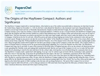 Essay on The Origins of the Mayflower Compact: Authors and Significance