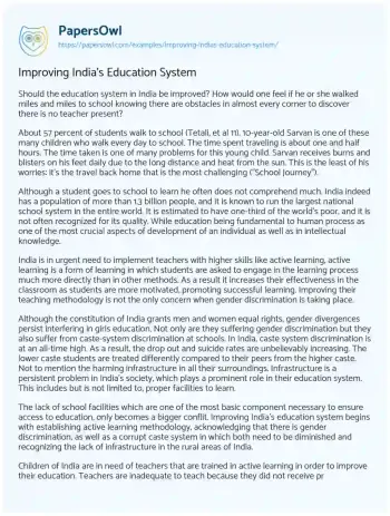 Essay on Improving India’s Education System