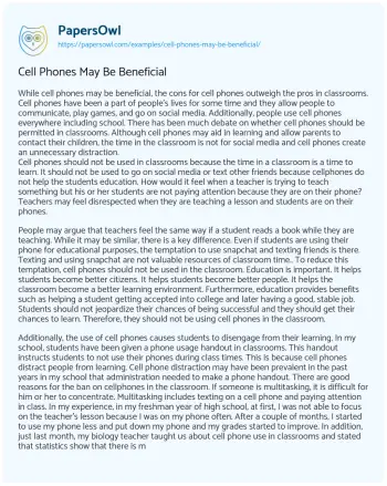 Essay on Cell Phones May be Beneficial