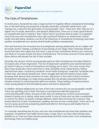 Essay on The Uses of Smartphones