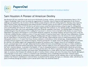 Essay on Sam Houston: a Pioneer of American Destiny