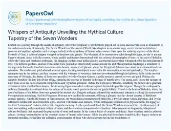 Essay on Whispers of Antiquity: Unveiling the Mythical Culture Tapestry of the Seven Wonders