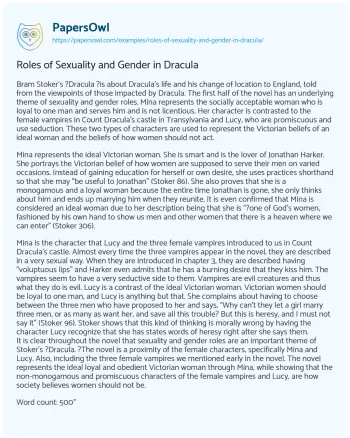 Essay on Roles of Sexuality and Gender in Dracula