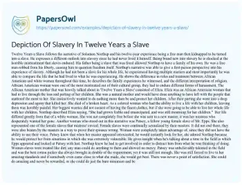 Essay on Depiction of Slavery in Twelve Years a Slave