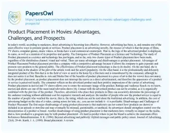 Essay on Product Placement in Movies: Advantages, Challenges, and Prospects