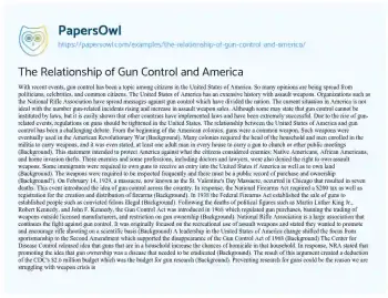 Essay on The Relationship of Gun Control and America