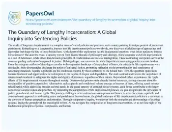 Essay on The Quandary of Lengthy Incarceration: a Global Inquiry into Sentencing Policies