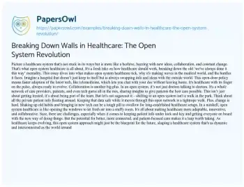 Essay on Breaking down Walls in Healthcare: the Open System Revolution