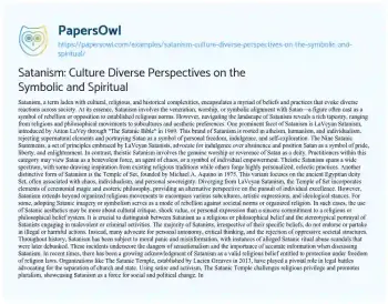 Essay on Satanism: Culture Diverse Perspectives on the Symbolic and Spiritual