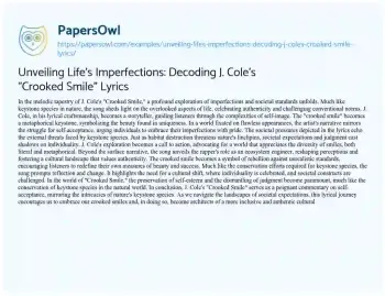 Essay on Unveiling Life’s Imperfections: Decoding J. Cole’s “Crooked Smile” Lyrics