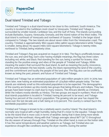 Essay on Dual Island Trinidad and Tobago