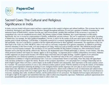 Essay on Sacred Cows: the Cultural and Religious Significance in India