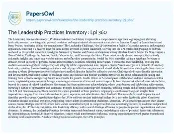 Essay on The Leadership Practices Inventory : Lpi 360