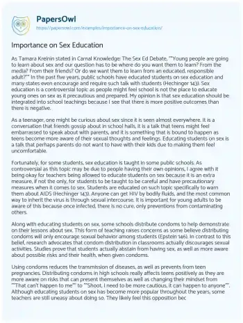 Essay on Importance on Sex Education