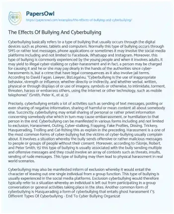 Essay on The Effects of Bullying and Cyberbullying