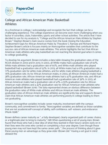 Essay on College and African American Male: Basketball Athletes