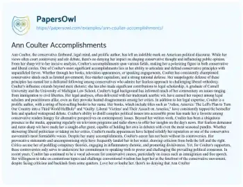 Essay on Ann Coulter Accomplishments