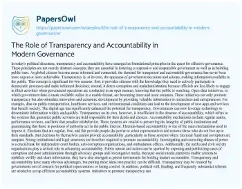 Essay on The Role of Transparency and Accountability in Modern Governance