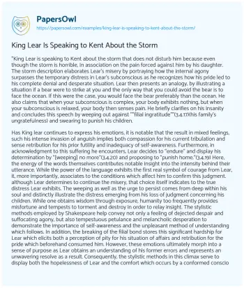 Essay on King Lear is Speaking to Kent about the Storm