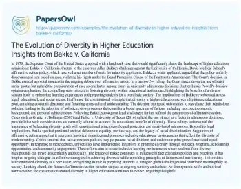 Essay on The Evolution of Diversity in Higher Education: Insights from Bakke V. California